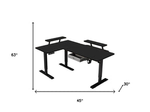 HomeRoots Adjustable Corner Rolling T-Shape Standing Desk with Oak-Beige Finish, USB & Power for Home Office 558723