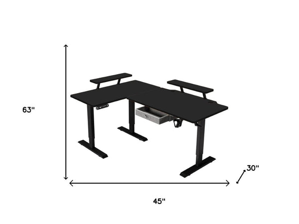 HomeRoots Adjustable Corner Rolling T-Shape Standing Desk with Oak-Beige Finish, USB & Power for Home Office 558723