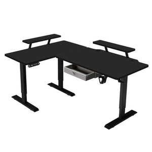 HomeRoots Adjustable Corner Rolling T-Shape Standing Desk with Oak-Beige Finish, USB & Power for Home Office 558723