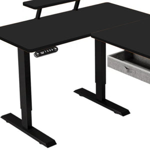 HomeRoots Adjustable Corner Rolling T-Shape Standing Desk with Oak-Beige Finish, USB & Power for Home Office 558723