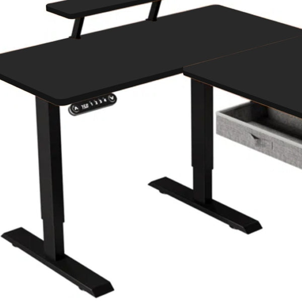 HomeRoots Adjustable Corner Rolling T-Shape Standing Desk with Oak-Beige Finish, USB & Power for Home Office 558723