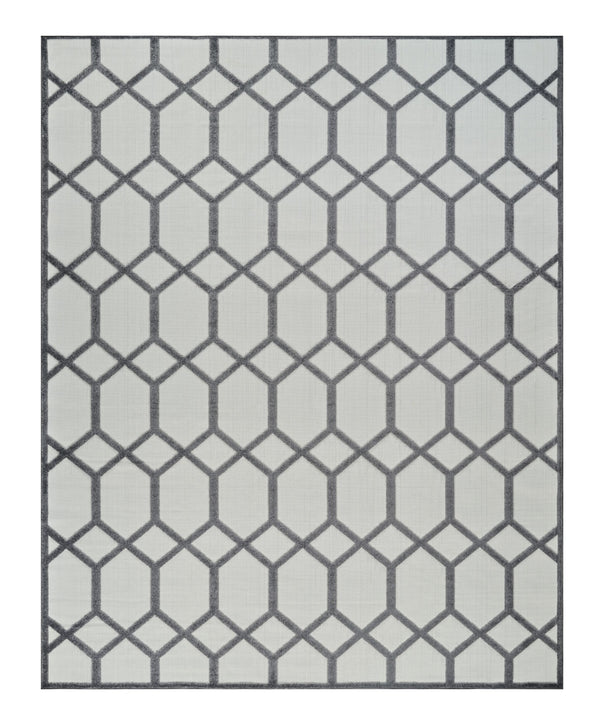 Homeroots 5' X 7' Beige And Gray Geometric Distressed Indoor Outdoor Area Rug  Polypropylene 558724