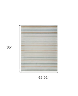 Homeroots 5' X 7' Cream And Beige Striped Distressed Indoor Outdoor Area Rug  Polypropylene 558726