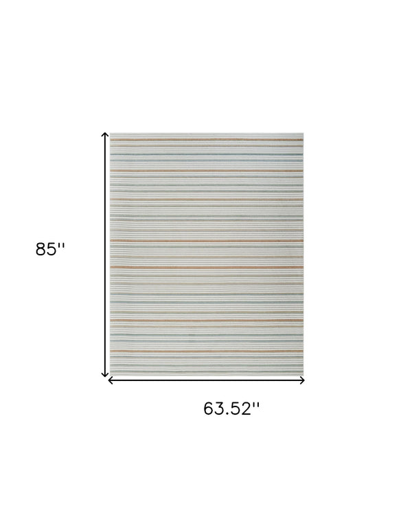 Homeroots 5' X 7' Cream And Beige Striped Distressed Indoor Outdoor Area Rug  Polypropylene 558726