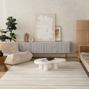 HomeRoots 5' Cream and Beige Striped Distressed Rug – Versatile Indoor/Outdoor Style for Any Space 5' X 7' 558726