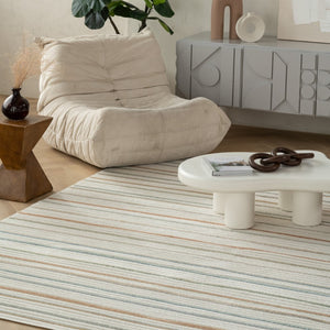 HomeRoots 5' Cream and Beige Striped Distressed Rug – Versatile Indoor/Outdoor Style for Any Space 8' X 10' 558727
