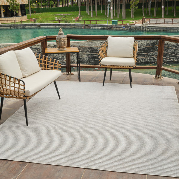 Homeroots 8' X 10' Cream And Beige Striped Distressed Indoor Outdoor Area Rug  Polypropylene 558729