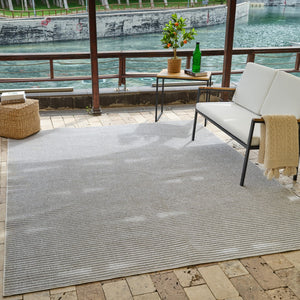 HomeRoots 5' Stylish Cream and Beige Striped Distressed Area Rug for Indoor and Outdoor Spaces, Durable Design 8' X 10' 558729
