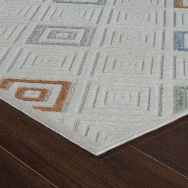 Homeroots 8' X 10' Cream And Beige Geometric Distressed Indoor Outdoor Area Rug  Polypropylene 558731