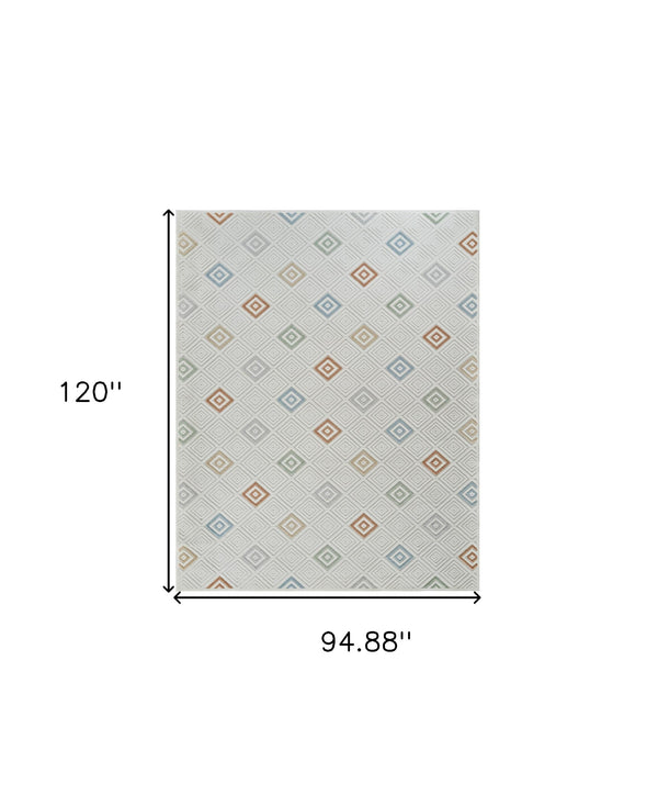 Homeroots 8' X 10' Cream And Beige Geometric Distressed Indoor Outdoor Area Rug  Polypropylene 558731