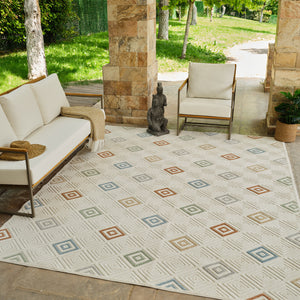 Homeroots 8' X 10' Cream And Beige Geometric Distressed Indoor Outdoor Area Rug  Polypropylene 558731