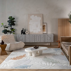 HomeRoots 5' Timeless Cream and Beige Botanical Leaves Area Rug – Durable, Stylish, and Versatile for Any Space 5' X 7' 558732