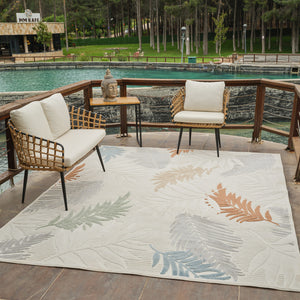 Homeroots 5' X 7' Cream And Beige Botanical Leaves Distressed Indoor Outdoor Area Rug  Polypropylene 558732