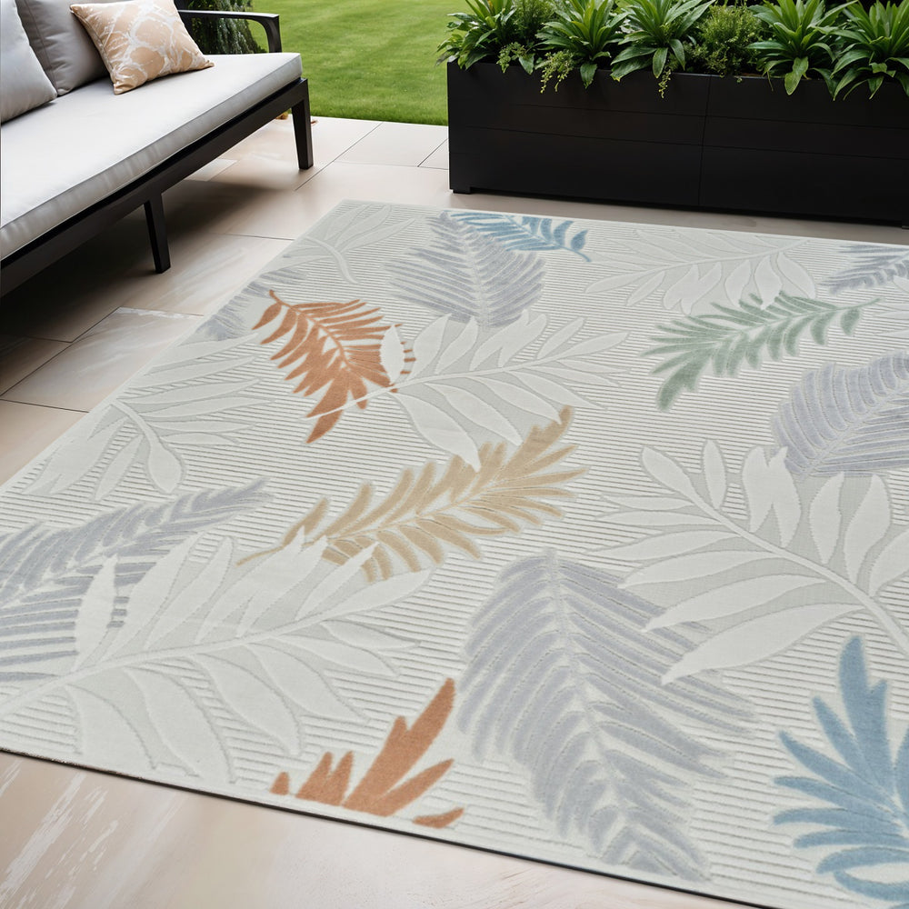 Homeroots 5' X 7' Cream And Beige Botanical Leaves Distressed Indoor Outdoor Area Rug  Polypropylene 558732