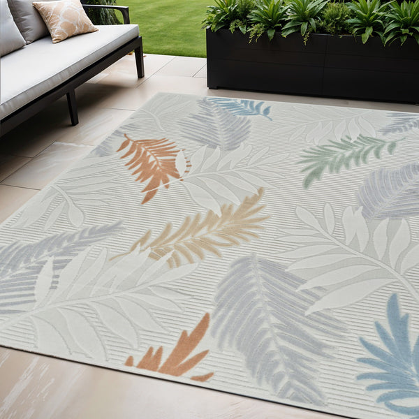 Homeroots 5' X 7' Cream And Beige Botanical Leaves Distressed Indoor Outdoor Area Rug  Polypropylene 558732