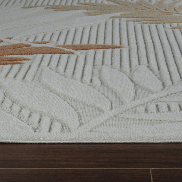 Homeroots 5' X 7' Cream And Beige Botanical Leaves Distressed Indoor Outdoor Area Rug  Polypropylene 558732