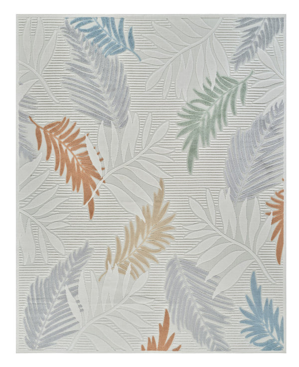 Homeroots 5' X 7' Cream And Beige Botanical Leaves Distressed Indoor Outdoor Area Rug  Polypropylene 558732