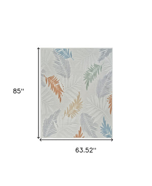 Homeroots 5' X 7' Cream And Beige Botanical Leaves Distressed Indoor Outdoor Area Rug  Polypropylene 558732