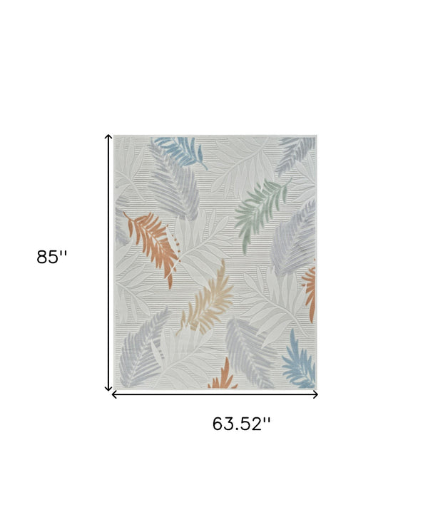 Homeroots 5' X 7' Cream And Beige Botanical Leaves Distressed Indoor Outdoor Area Rug  Polypropylene 558732