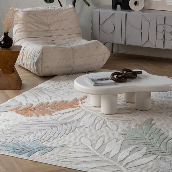 HomeRoots 5' Timeless Cream and Beige Botanical Leaves Area Rug – Durable, Stylish, and Versatile for Any Space 5' X 7' 558732