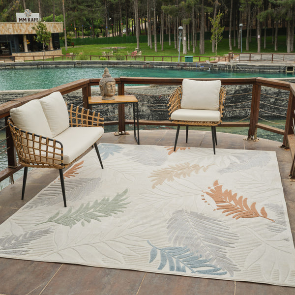 Homeroots 8' X 10' Cream And Beige Botanical Leaves Distressed Indoor Outdoor Area Rug  Polypropylene 558733