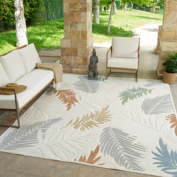 Homeroots 8' X 10' Cream And Beige Botanical Leaves Distressed Indoor Outdoor Area Rug  Polypropylene 558733