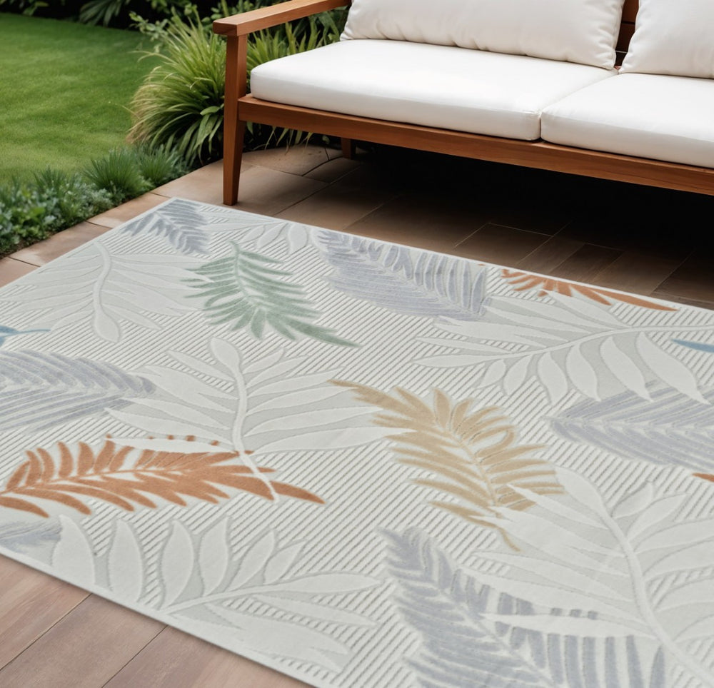 HomeRoots 5' Timeless Cream and Beige Botanical Leaves Area Rug – Durable, Stylish, and Versatile for Any Space 8' X 10' 558733