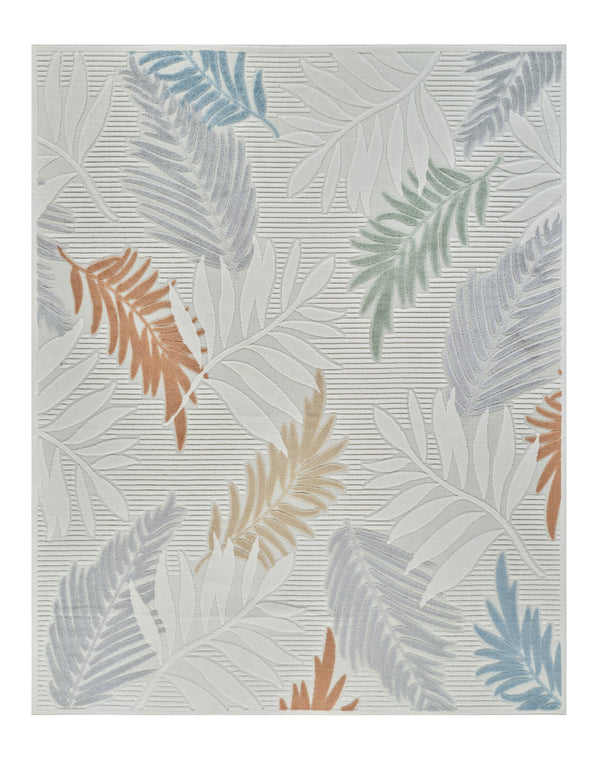 Homeroots 8' X 10' Cream And Beige Botanical Leaves Distressed Indoor Outdoor Area Rug  Polypropylene 558733