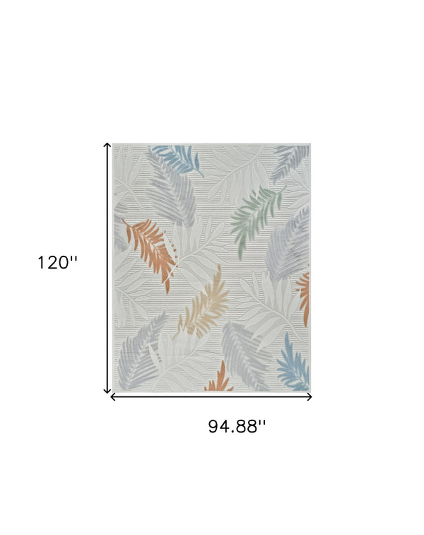 Homeroots 8' X 10' Cream And Beige Botanical Leaves Distressed Indoor Outdoor Area Rug  Polypropylene 558733