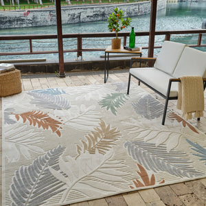 HomeRoots 5' Timeless Cream and Beige Botanical Leaves Area Rug – Durable, Stylish, and Versatile for Any Space 8' X 10' 558733