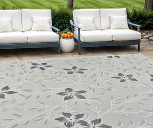 Homeroots 8' X 10' Cream And Gray Floral Distressed Indoor Outdoor Area Rug  Polypropylene 558735