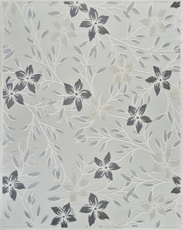 Homeroots 8' X 10' Cream And Gray Floral Distressed Indoor Outdoor Area Rug  Polypropylene 558735