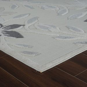 Homeroots 8' X 10' Cream And Gray Floral Distressed Indoor Outdoor Area Rug  Polypropylene 558735