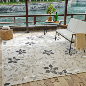 Homeroots 8' X 10' Cream And Gray Floral Distressed Indoor Outdoor Area Rug  Polypropylene 558735