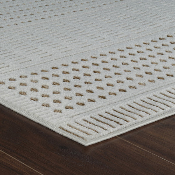 HomeRoots 4' Durable Beige and Brown Geometric Distressed Area Rug for Indoor and Outdoor Spaces, Easy Care 4' X 6' 558746