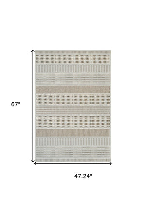 HomeRoots 4' Durable Beige and Brown Geometric Distressed Area Rug for Indoor and Outdoor Spaces, Easy Care 4' X 6' 558746