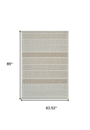 HomeRoots 4' Durable Beige and Brown Geometric Distressed Area Rug for Indoor and Outdoor Spaces, Easy Care 5' X 7' 558747