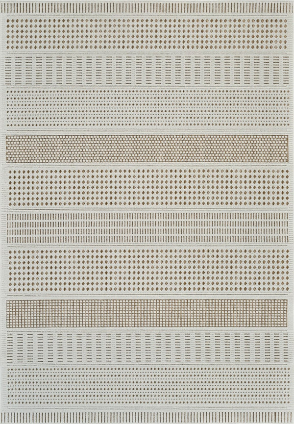 HomeRoots 4' Durable Beige and Brown Geometric Distressed Area Rug for Indoor and Outdoor Spaces, Easy Care 6' X 9' 558748