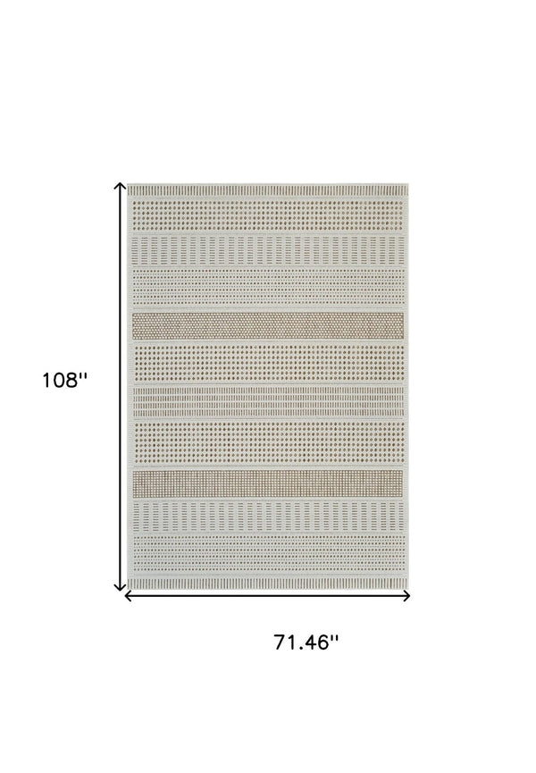 HomeRoots 4' Durable Beige and Brown Geometric Distressed Area Rug for Indoor and Outdoor Spaces, Easy Care 6' X 9' 558748