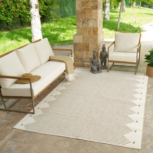 HomeRoots 4' Beige and Brown Geometric Distressed Area Rug for Indoor and Outdoor Use - Durable & Stylish 4' X 6' 558753