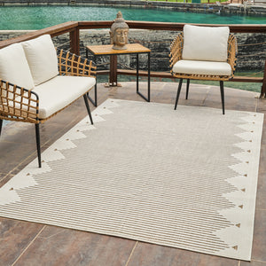Homeroots 5' X 7' Beige And Brown Geometric Distressed Indoor Outdoor Area Rug  Polypropylene 558754