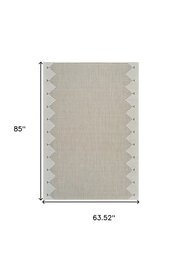 Homeroots 5' X 7' Beige And Brown Geometric Distressed Indoor Outdoor Area Rug  Polypropylene 558754