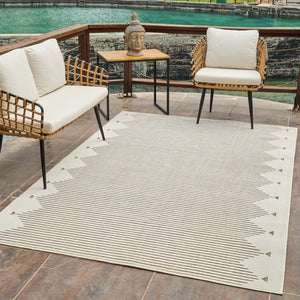 HomeRoots 4' Beige and Brown Geometric Distressed Area Rug for Indoor and Outdoor Use - Durable & Stylish 8' X 10' 558756