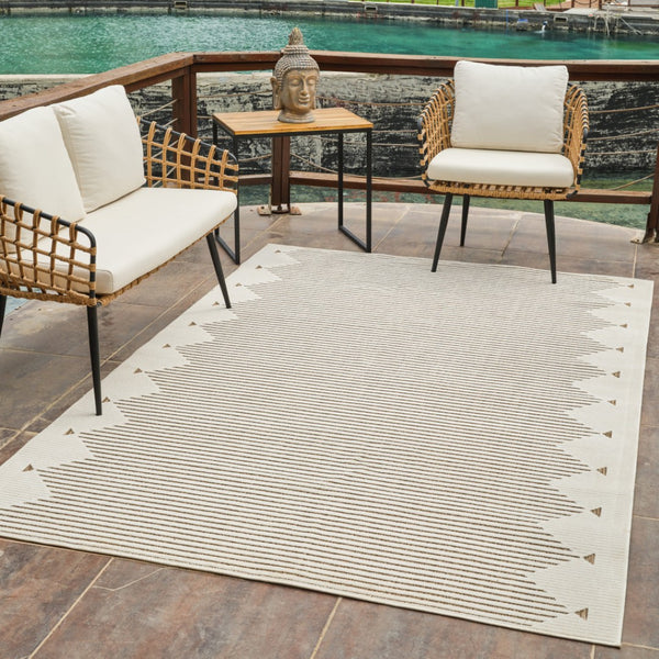 HomeRoots 4' Beige and Brown Geometric Distressed Area Rug for Indoor and Outdoor Use - Durable & Stylish 8' X 10' 558756