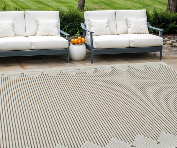 HomeRoots 4' Beige and Brown Geometric Distressed Area Rug for Indoor and Outdoor Use - Durable & Stylish 8' X 10' 558756