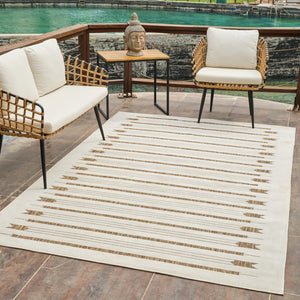 HomeRoots 4' Beige and Brown Geometric Distressed Area Rug - Durable, Stylish for Indoor and Outdoor Spaces 4' X 6' 558760