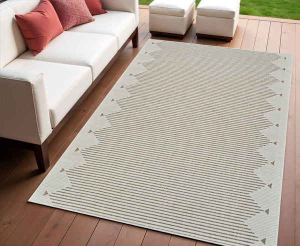 HomeRoots 4' Beige and Brown Geometric Distressed Area Rug - Durable, Stylish for Indoor and Outdoor Spaces 4' X 6' 558760
