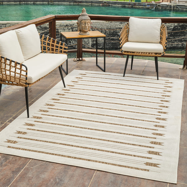 Homeroots 8' X 10' Beige And Brown Geometric Distressed Indoor Outdoor Area Rug  Polypropylene 558763