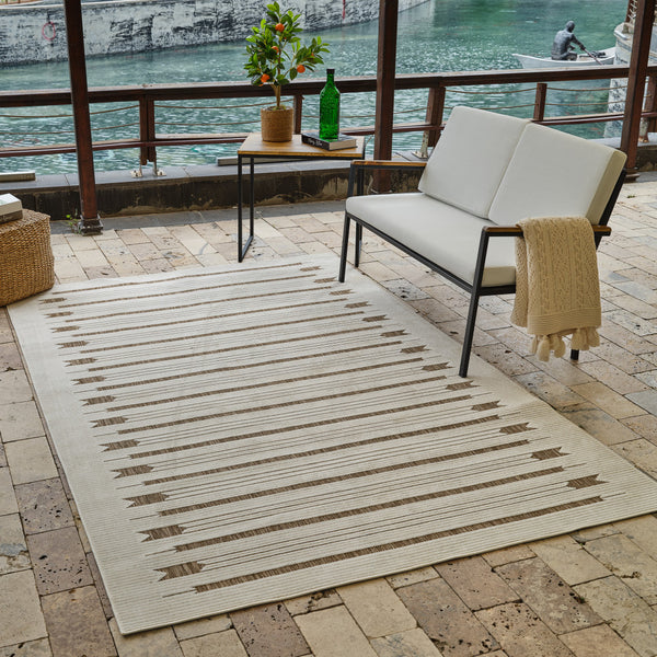 Homeroots 8' X 10' Beige And Brown Geometric Distressed Indoor Outdoor Area Rug  Polypropylene 558763