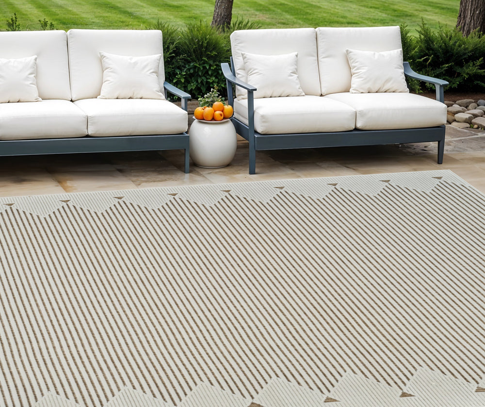 Homeroots 8' X 10' Beige And Brown Geometric Distressed Indoor Outdoor Area Rug  Polypropylene 558763
